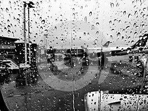 Drops on the airplain window