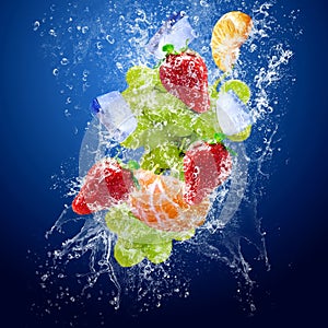 Drops around fruits under water