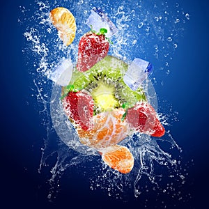 Drops around fruits under water