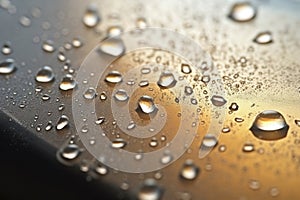 drops of cleaning spray on a grubby piece of glass