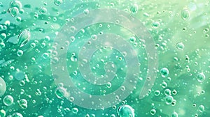 Drops of condensation on green background. Light reflection on water drops, bubbles fizzing, abstract wet texture