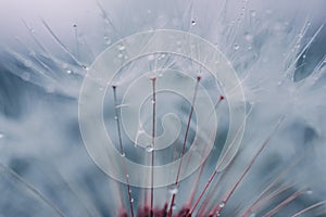 drops on the dandelion flower seed in springtime