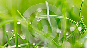 Drops of dew on the green grass. macro
