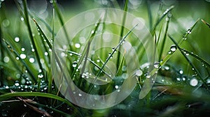 drops of dew on the green grass in the morning, shallow depth of field