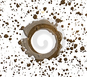 Drops of mud sprayed and Space center circle a white background
