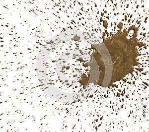 Drops of mud sprayed a white background