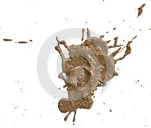 Drops of mud sprayed a white background