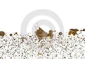 Drops of mud sprayed a white background