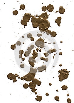 Drops of mud sprayed a white background
