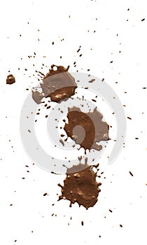 Drops of mud sprayed a white background