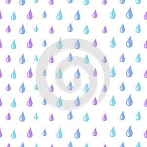 Drops pattern. Rain water seamless texture. Isolated cute blue raindrops print or colorful tears wallpaper. Rainy