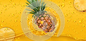 Drops. Pineapple juice. 3d vector