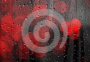 Drops of rain on glass with defocused lights. Abstract background