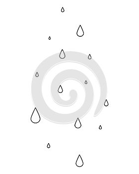 Drops. Sketch. Liquid water drips from top to bottom. Raindrops fall from the sky. The heavens cry pure tears. Vector illustration