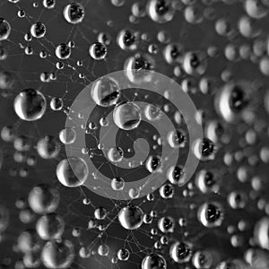 Drops on a spider web after rain, macro