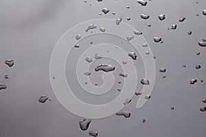 Drops of water on the hood of a car after rain