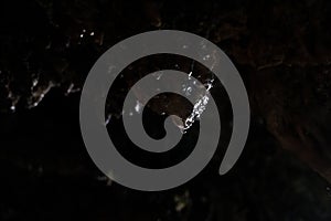 Drops of water inside a cave create stalactites