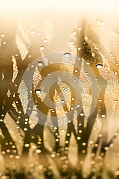 Drops of the water on a misted glass of a car. Water drops background