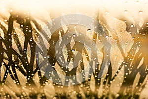 Drops of the water on a misted glass of a car. Water drops background