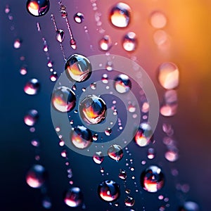 Drops of water on a spider web. AI generated