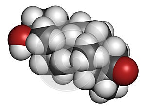 Drostanolone anabolic steroid molecule. 3D rendering. Atoms are represented as spheres with conventional color coding: hydrogen .