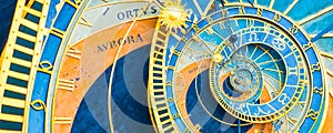 Droste effect background based on Prague astronomical clock. Abstract design for concepts related to astrology and fantasy