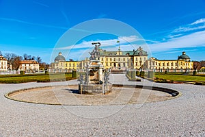 Drottningholm Palace viewed from the royal gardens in Sweden