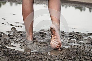 Drought caused by water shortage foot.