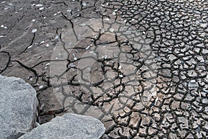 Drought crack ground close up background.