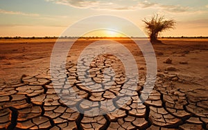 Drought: Cracked earth in what used to be a body of water or a lush area, portraying the severity of drought conditions.