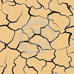 Drought desert texture. Brown background. Global warming. Cracked earth. Vector illustration