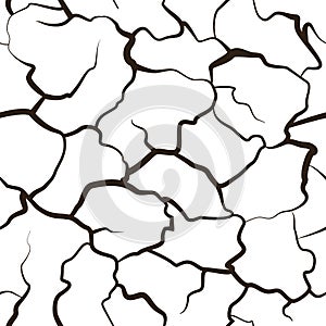 Drought desert texture. White background. Global warming. Cracked earth. Vector illustration