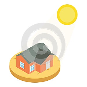 Drought icon isometric vector. Residential building and yellow summer sun icon