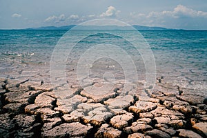 Drought land and crack ground in the lake