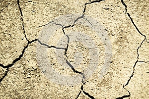 Drought, natural disaster. Dry cracked soil background..