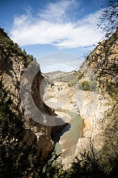 Drought in Spain, low river level in Congost de Mont rebei, global warming