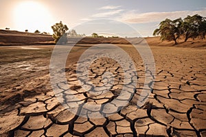 drought-stricken landscape with parched and cracked earth visible