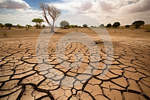 drought-stricken landscape with parched and cracked earth visible