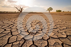 drought-stricken landscape with parched earth and cracked ground