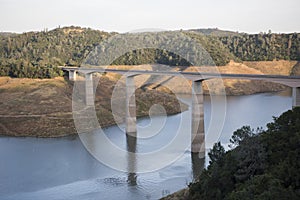 Drought-stricken resevoir in California at New Melones Lake