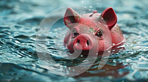 Drowning in Debt: Piggy Bank at Risk - Financial Banking Concept