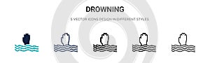 Drowning icon in filled, thin line, outline and stroke style. Vector illustration of two colored and black drowning vector icons