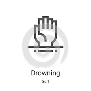 drowning icon vector from surf collection. Thin line drowning outline icon vector illustration. Linear symbol for use on web and