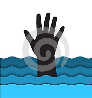 Drowning man hand sticking out of the water