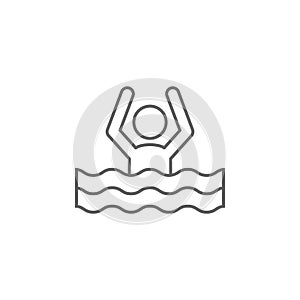 Drowning man icon. Element of swimming poll thin line icon