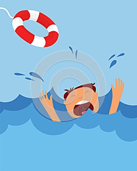 Drowning man screaming for help. summer danger