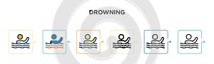 Drowning vector icon in 6 different modern styles. Black, two colored drowning icons designed in filled, outline, line and stroke