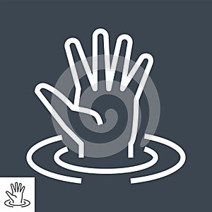 Drowning Victim Thin Line Vector Icon.