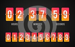 Vector flip board countdown clock counter timer. Scoreboard of hour, minutes and seconds for web page, upcoming event, under const photo