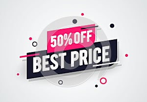 Vector Illustration Modern Best Half Price 50% Off Shop Now Advertisement Label